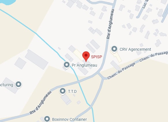Localisation SPISP sur la Route d'Anglumeau à Saint-Loubès Plan d'accès SPISP sur la Route d'Anglumeau avec les entreprises CRV Agencement, T.T.D et Boxinnov Container.